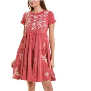 Johnny Was‎ Coral Embroidery T Shirt Dress